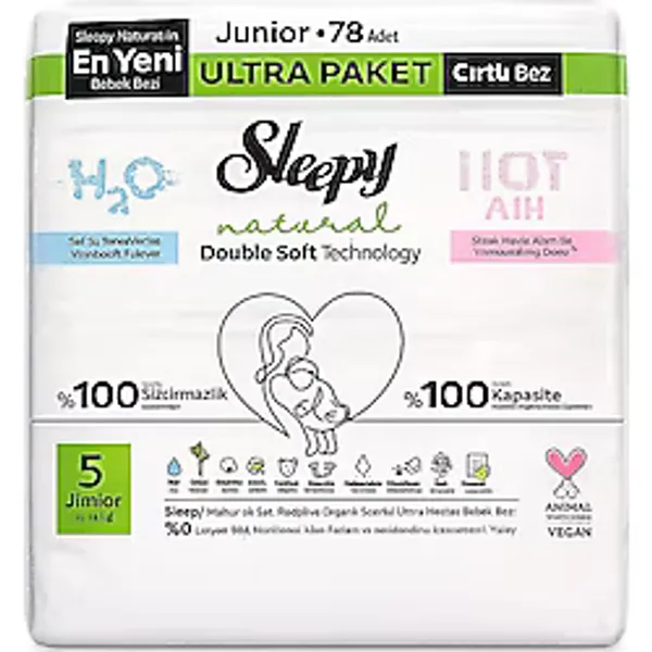 Sleepy Natural Junior 5 Numara Bebek Bezi 78 Adet Ultra Paket Cırtlı Bez