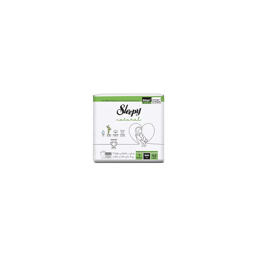 Sleepy Natural Yenidoğan Bebek Bezi 64 Adet Bantlı Bez 2 - 5 kg Yüksek Emicilikle Konfor Sağlar - 4 Beden 64 Adet