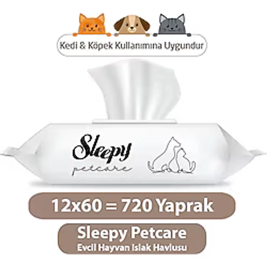 Sleepy Petcare 60'lı 12 Paket Evcil Hayvan Islak Havlusu