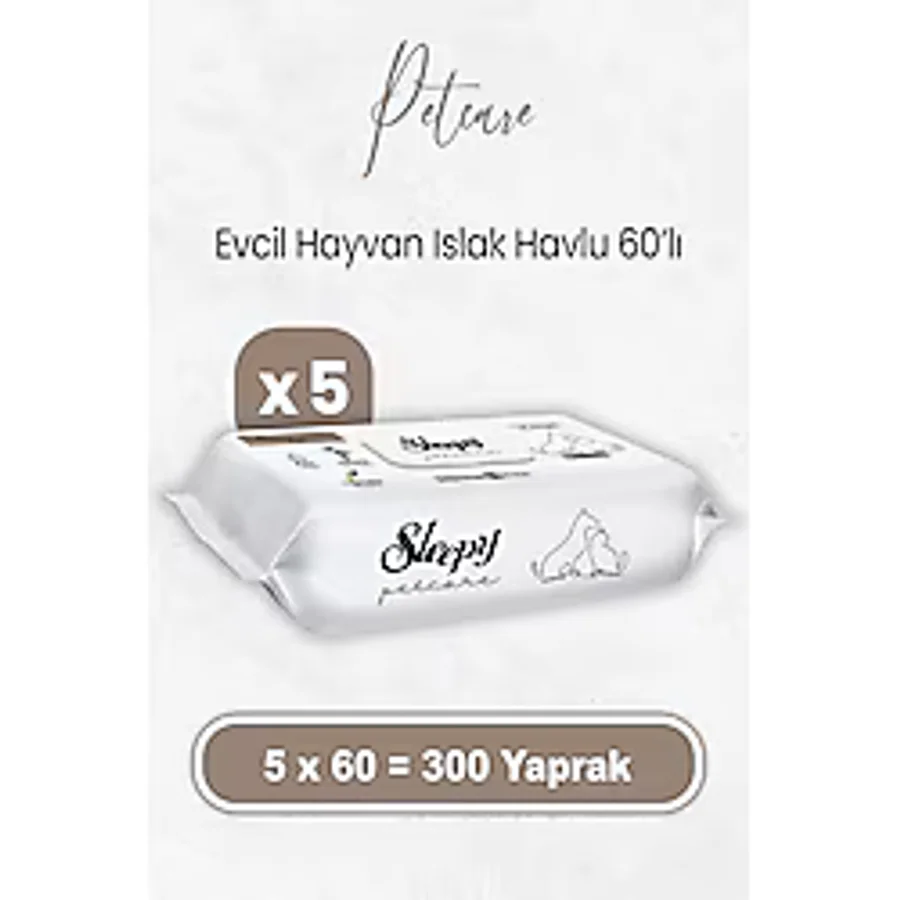 Sleepy Petcare Evcil Hayvan Islak Havlusu 60 x 5 Adet (300 Yaprak)