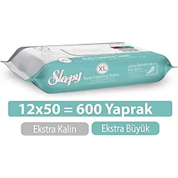 Sleepy XL Beyaz Sabun 50 Yaprak 12'li Paket Bebek Vücut Temizleme Havlusu