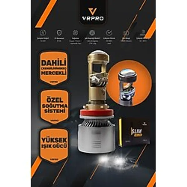 Slim Mercekli H7 LED Far Ampulü 40W 12V Fanlı VR Pro H7 LED Xenon Beyaz Işık