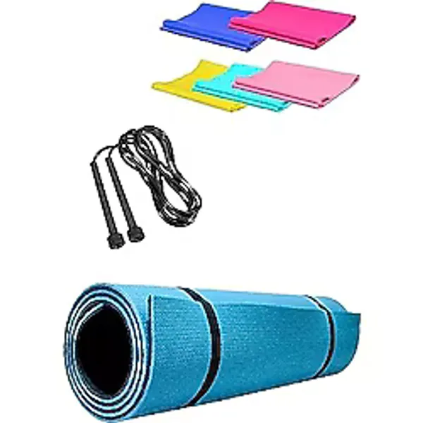 Slipt 14 mm Pilates Kamp Matı Pvc Atlama Ipi Plates Egzersiz Direnç Lastiği 3lü Pilates Seti Mavi