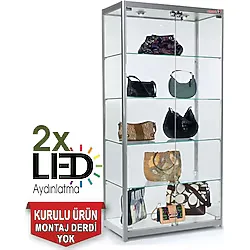 Smartad Camlı Vitrin - Camlı Dolap - Camlı Koleksiyon Vitrini - Kurulu Ürün 180x80x40