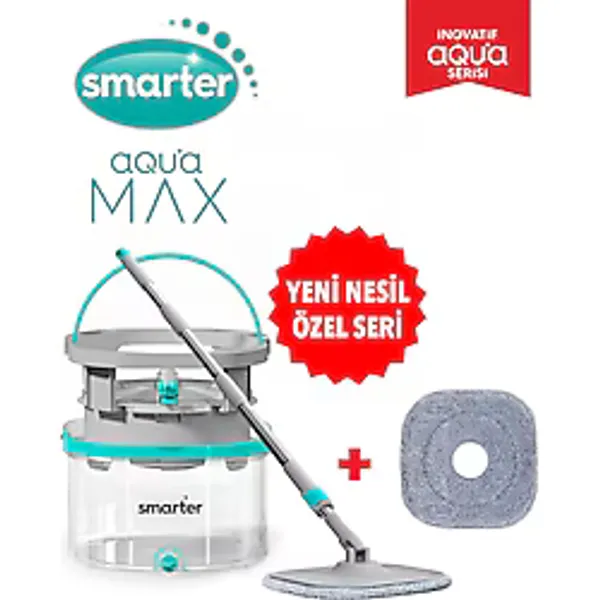 Smarter Aqua Max Özel Seri Şeffaf Temiz&Kirli Suyu Ayırma Çift Kova Yedekli Temizlik Seti Mop Paspas
