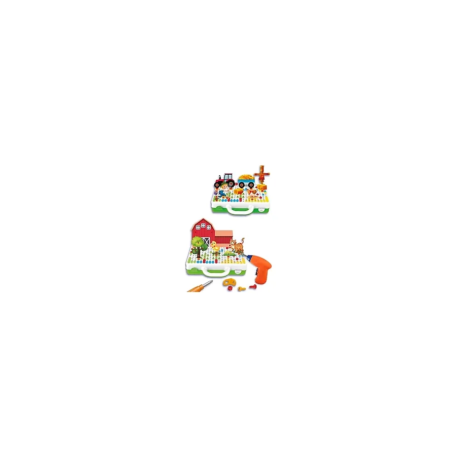 Smartfox Pilli Oyuncak Matkap ve Tamir Çantası 340 Parça Çiftlik Temalı 3D Puzzle Eğitici Erkek Çocuk Seti