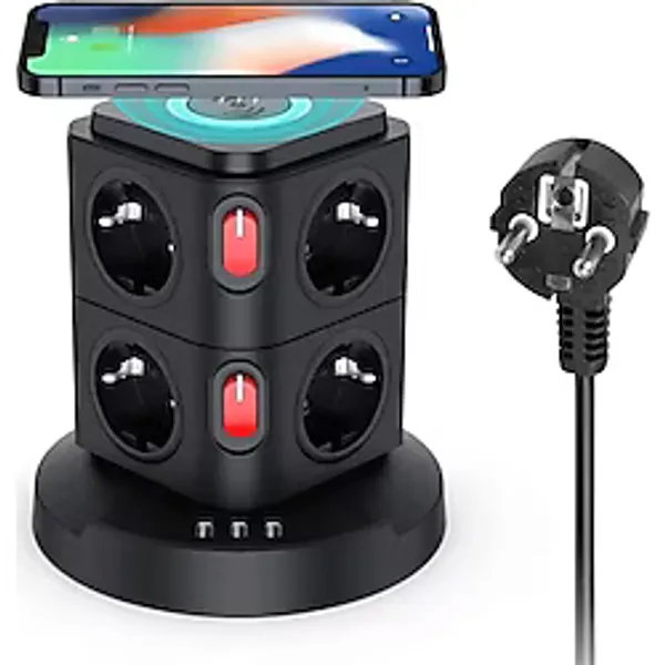 Smayling Masa Üstü Kablo Toplayıcı 8X Priz 3X Usb Ve Wireless Kablosuz Şarj 2 Metre Kablo Uzunluğu