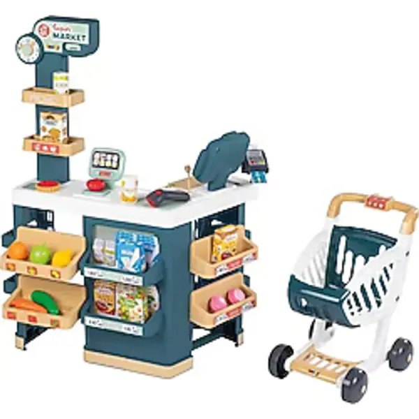 Smoby Süpermarket Alışveriş Arabası Dahil Mekanik Terazi Elektronik Fonksiyonlar 42 Aksesuar Oyun Set - Renkli