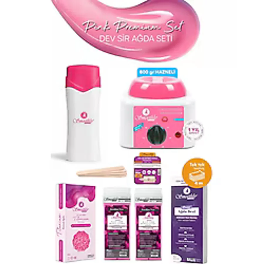 Smoothly Pink Set Soyulabilen Boncuk Ağda Makinesi + Kuaför Ağdası + Sir Ağda Makineli Büyük Ağda Seti