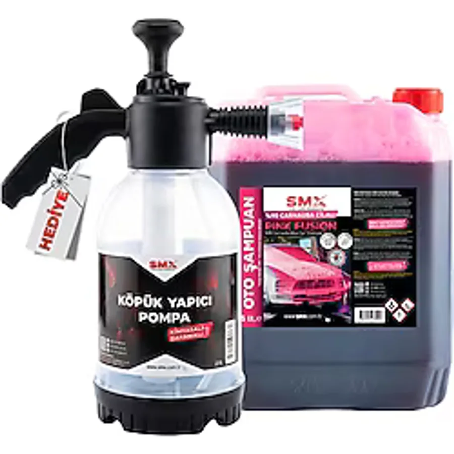 SMX %90 cilalı Pink Fusion Oto Şampuanı 5 LT + 2 Lt KÖPÜK Yapıcı Kimyasal Dayanımlı Pompa
