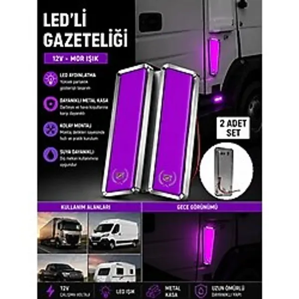 Sns Ticaret 12V LED Yan Markör Lambası Gazeteliği Araç Içi Dekoratif Aydınlatma Tır Panelvan Karavan Uyumlu 2'li Set - Mor