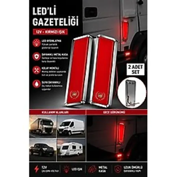 Sns Ticaret 12V LED Yan Markör Lambası Gazeteliği Araç Içi Dekoratif Aydınlatma Tır Panelvan Karavan Uyumlu 2'li Set - Kırmızı