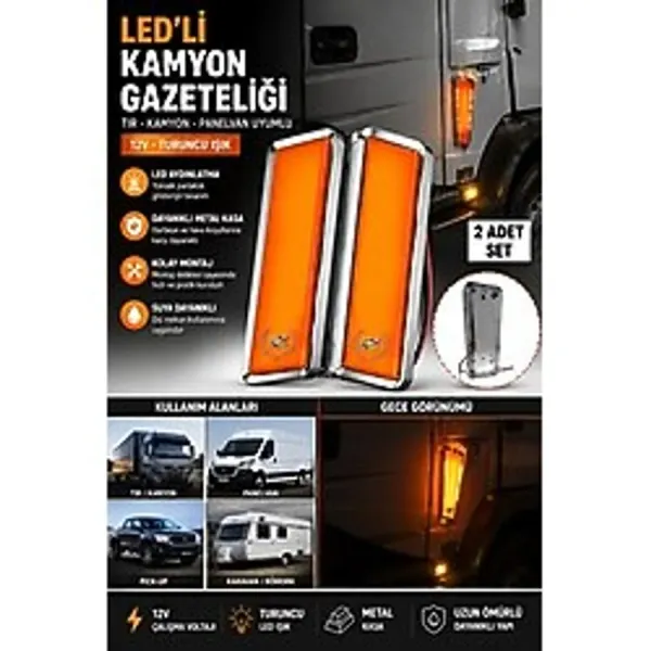 Sns Ticaret 12V LED Yan Markör Lambası Gazeteliği Araç Içi Dekoratif Aydınlatma Tır Panelvan Karavan Uyumlu 2'li Set - Amber