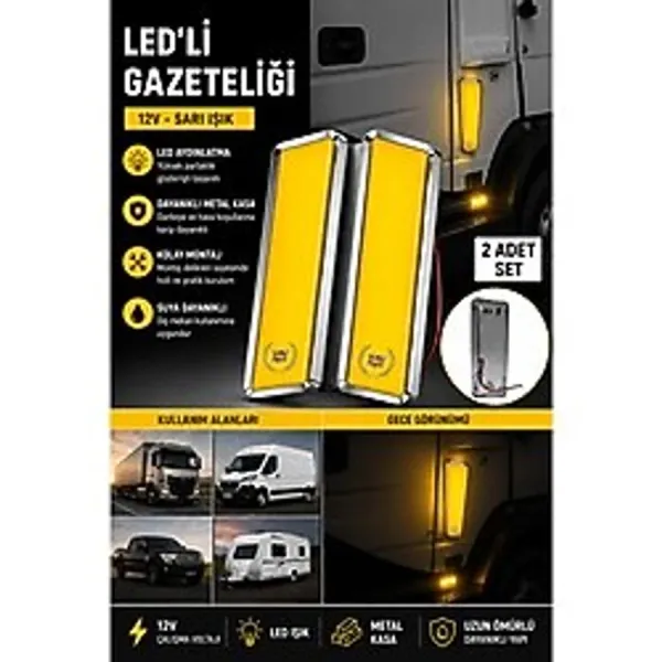 Sns Ticaret 12V LED Yan Markör Lambası Gazeteliği Araç Içi Dekoratif Aydınlatma Tır Panelvan Karavan Uyumlu 2'li Set - Sarı