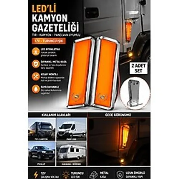 SNSTİCARET 12V LED Yan Markör Lambası Gazeteliği Araç İçi Dekoratif Aydınlatma Tır Panelvan Karavan Uyumlu 2'li Set Turuncu