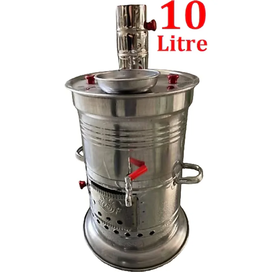 sobapark 10 Litre Paslanmaz Krom Odunlu Kömürlü Çay Semaveri Odunlu Kömürlü Semaver Tek Musluklu Semaver 10 L