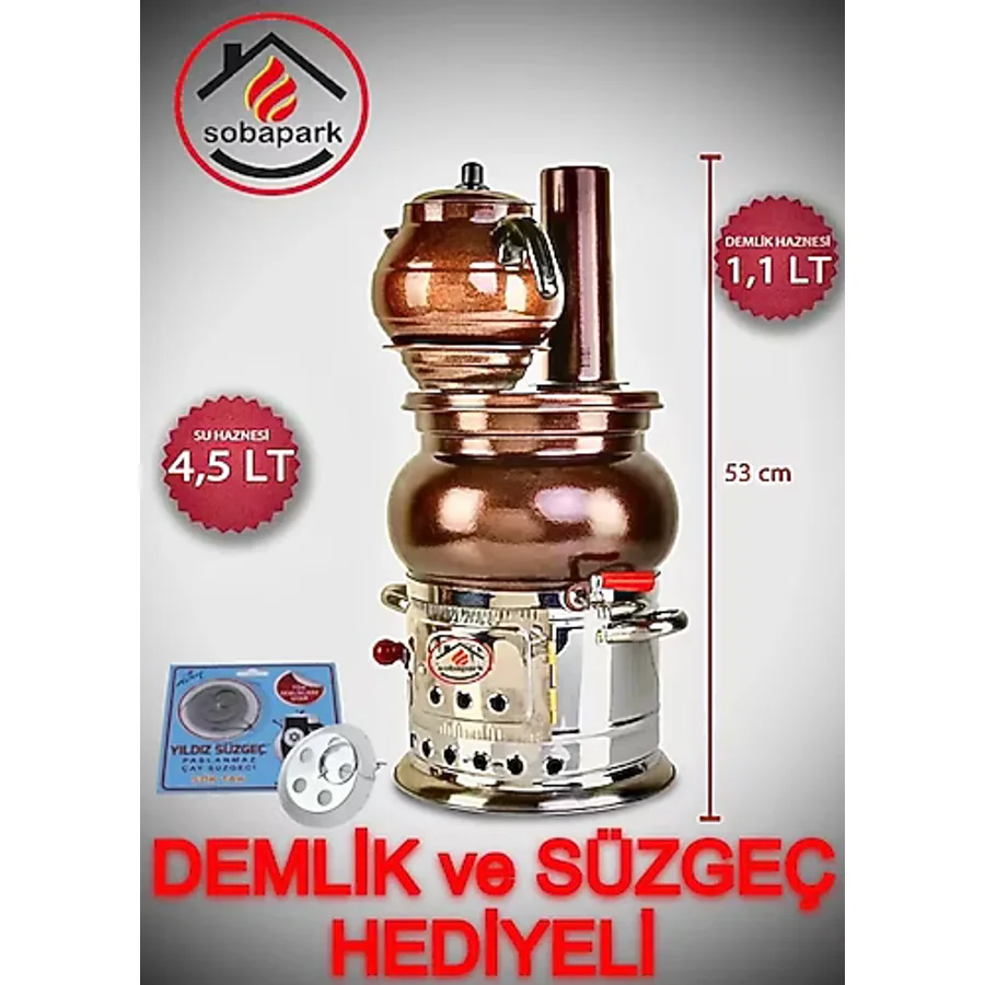 sobapark Bakır Görünümlü Semaver Odunlu Çay Semaveri Kömürlü Çay Semaveri Odunlu Semaver Kömürlü Semaver