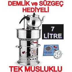 Sobapark Odunlu Kömürlü Çay Semaveri Odunlu Kömürlü Semaver Tek Musluklu Semaver 7 Litre Demlik 1 Litre