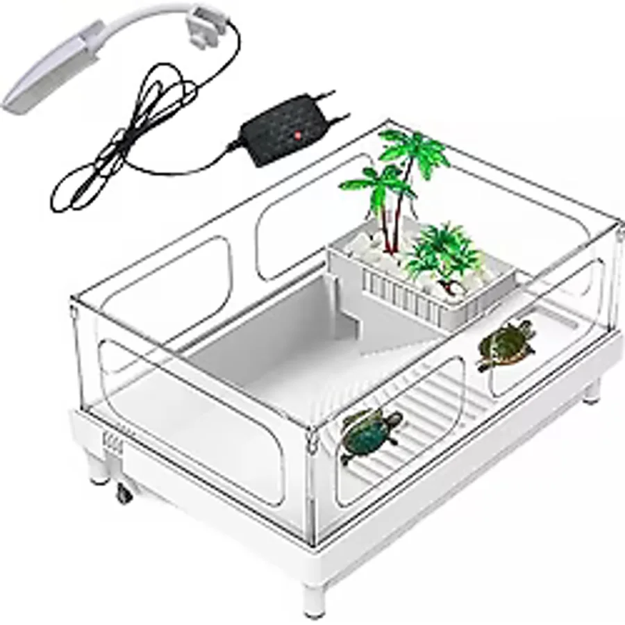 Sobo Plastik Kaplumbağa Bahçesi LED Aydınlatmalı 38x27x18 Cm Beyaz Renk Akvaryum