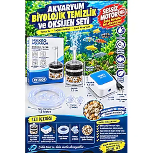 Sobo Svd-010 PROFESYONEL AKVARYUM BİYOLOJİK TEMİZLİK VE OKSİJEN SETİ(SOBO AQ-003 SESSİZ MOTOR +MACRO XY-2008 BİYOLOJİK PİPO FİLTRE +1,5 METRE HORTUM +2 AD VANTUZ)