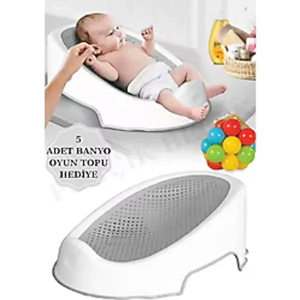Soft Bebek Küveti - Silikon Fileli Bebek Besleme Yıkama Banyo Küveti Bebek Banyo Oturağı 5 Top