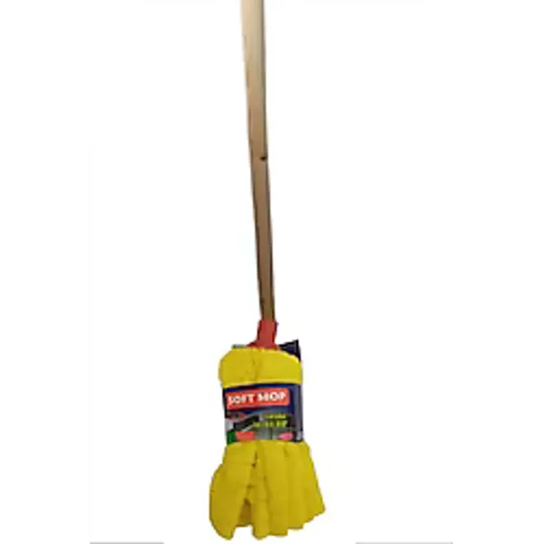 Soft Mop Mikrofiber Havlu Paspas Mop Ucu Ahşap Sapı Takım - Sarı