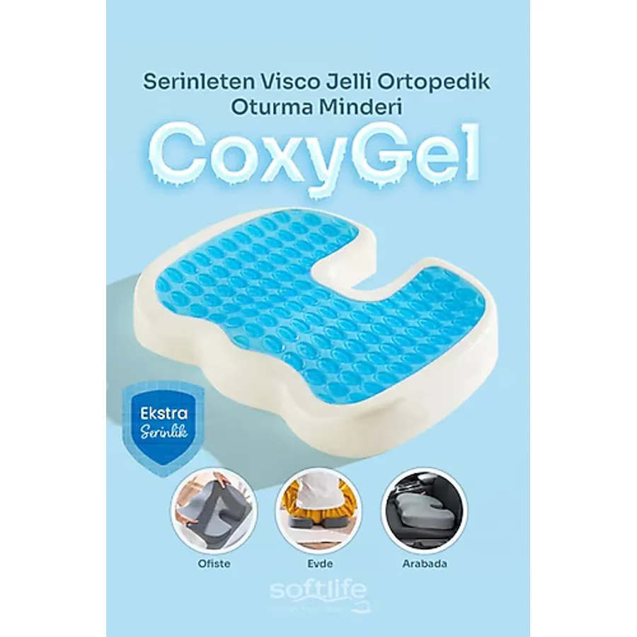 Softlife CoxyGel Serinleten Visco Oturma Minderi Jelli Ortopedik Coccyx Kuyruk Sokumu Minderi 45x34x7cm - 45 x 35 cm - Gri