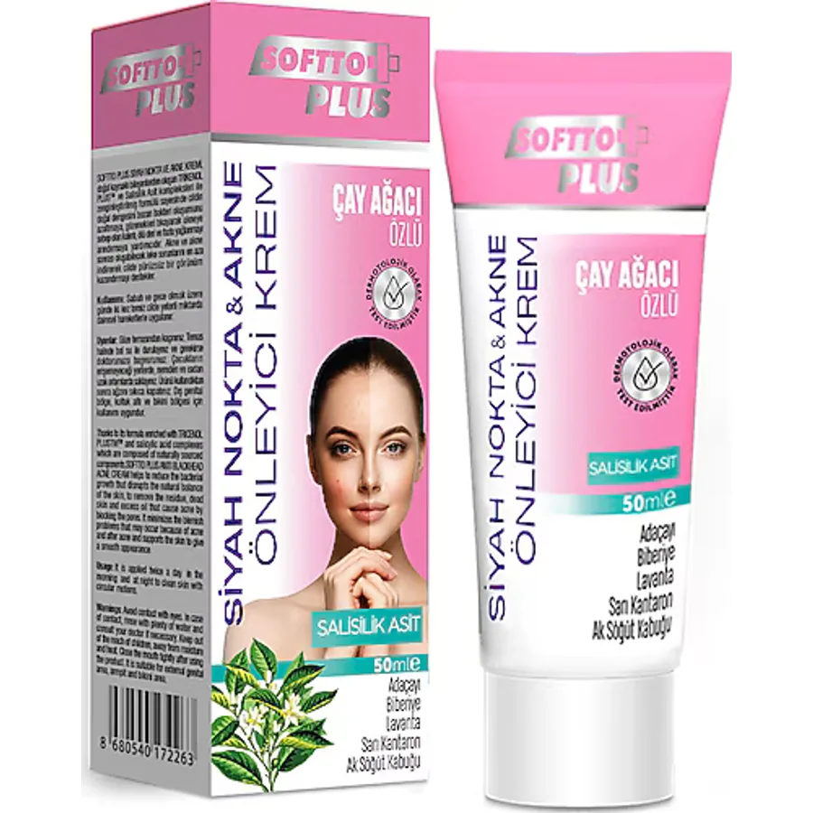 Softto Plus Çay Ağacı Özlü Akne ve Siyah Nokta Önleyici Bitkisel Krem 50 ml