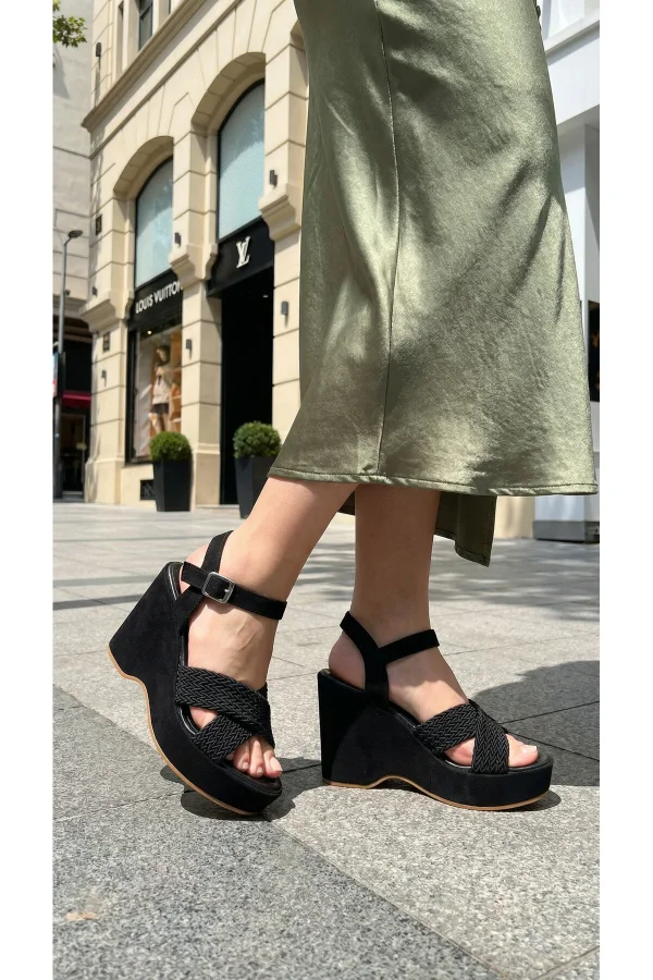 SOHO Siyah Süet Kadın Dolgu Topuklu Ayakkabı 15938 - 2