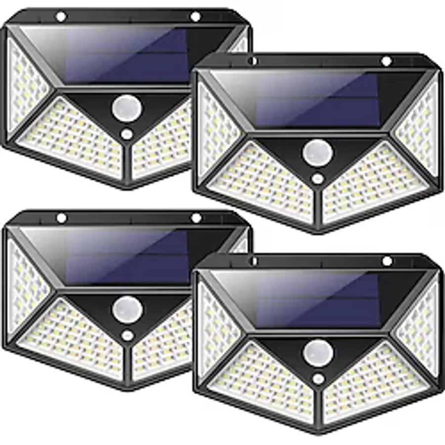 Solar Güneş Enerjili 50 Watt 100 Ledli Bahçe Balkon Dekor Sensörlü Aydınlatması Duvar Aplik - Sarı - Gün Işığı
