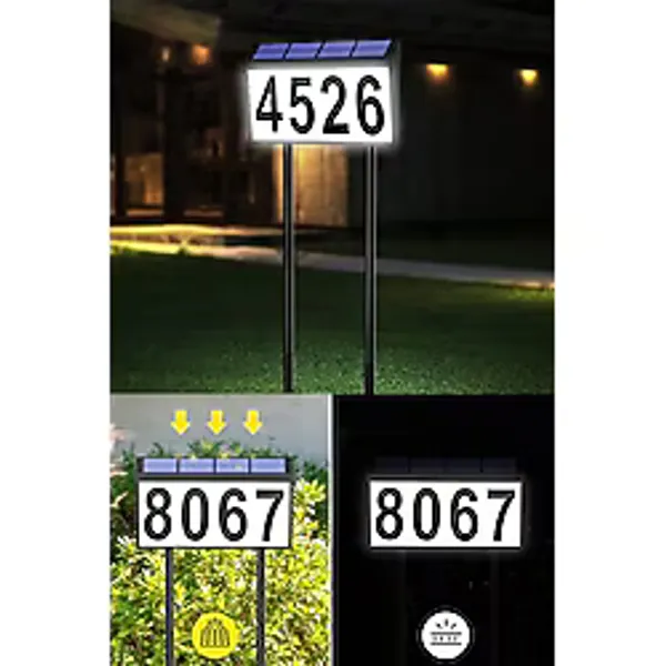Solar LED Işıklı Dış Mekan Ayaklı Kapı Numarası Tabelası Gece Otomatik Aydınlatmalı Güneş Enerjili