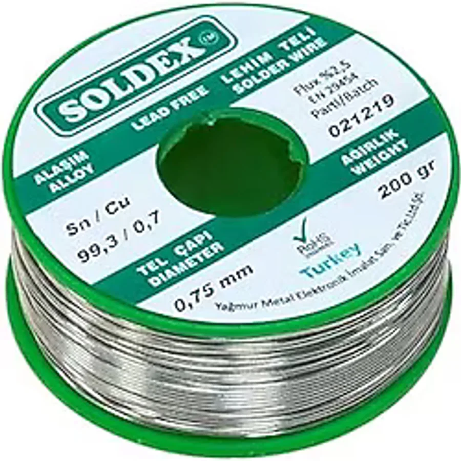 Soldex 0.75 mm 200 g Kurşunsuz Lehim Teli (%99,3 Sn / %0,7 Cu)