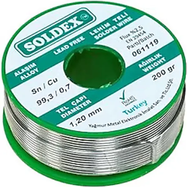 Soldex 1.20 mm 200 G Kurşunsuz Lehim Teli (%99,3 Sn / %0,7 Cu)