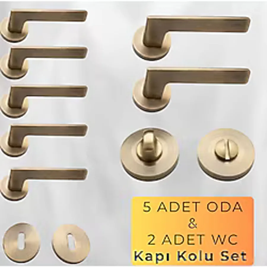 Solegrace Antik 5 ADET ODA 2 ADET WC Yuvarlak Rozetli Kapı Kolu SET