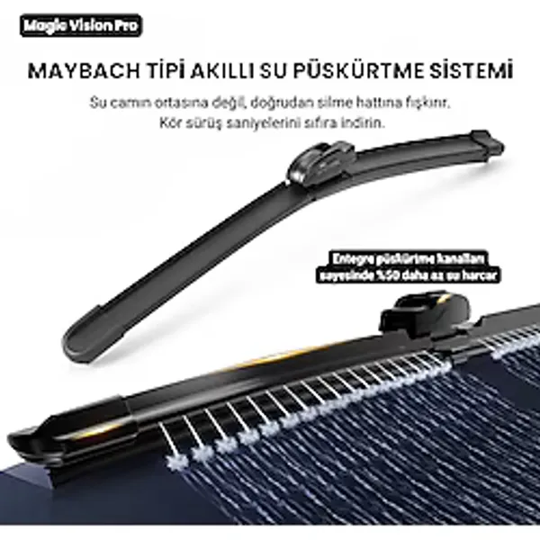 SOLEZON Maybach Tipi Akıllı Fıskiyeli Silecek Seti Kesintisiz Görüş 14 Adaptörlü Tüm Araçlara Uyumlu ( 1 set 2 adet )