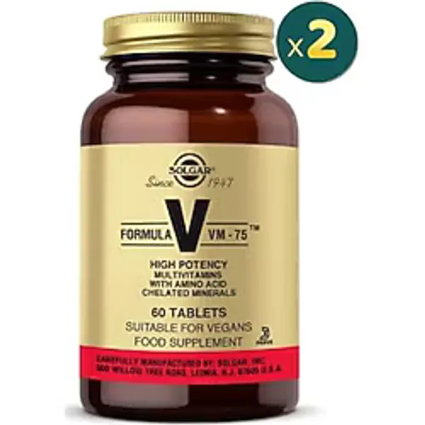 Solgar Formula VM-75 Multivitamin, Amino Asit ve Chelated Mineraller, 2 x 60 Tablet