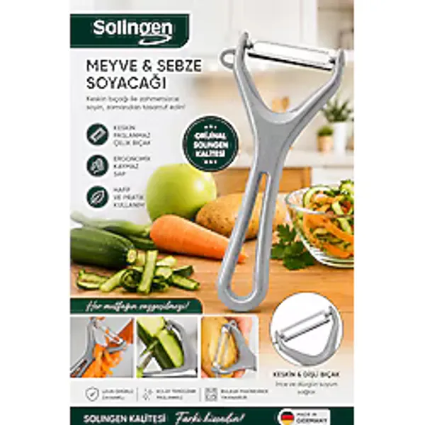 Solingen Meyve Sebze Soyacağı Paslanmaz Çelik Profesyonel Soyacak - Gri
