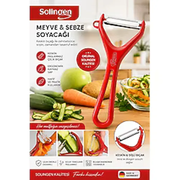 Solingen Meyve Sebze Soyacağı Paslanmaz Çelik Profesyonel Soyacak - Kırmızı