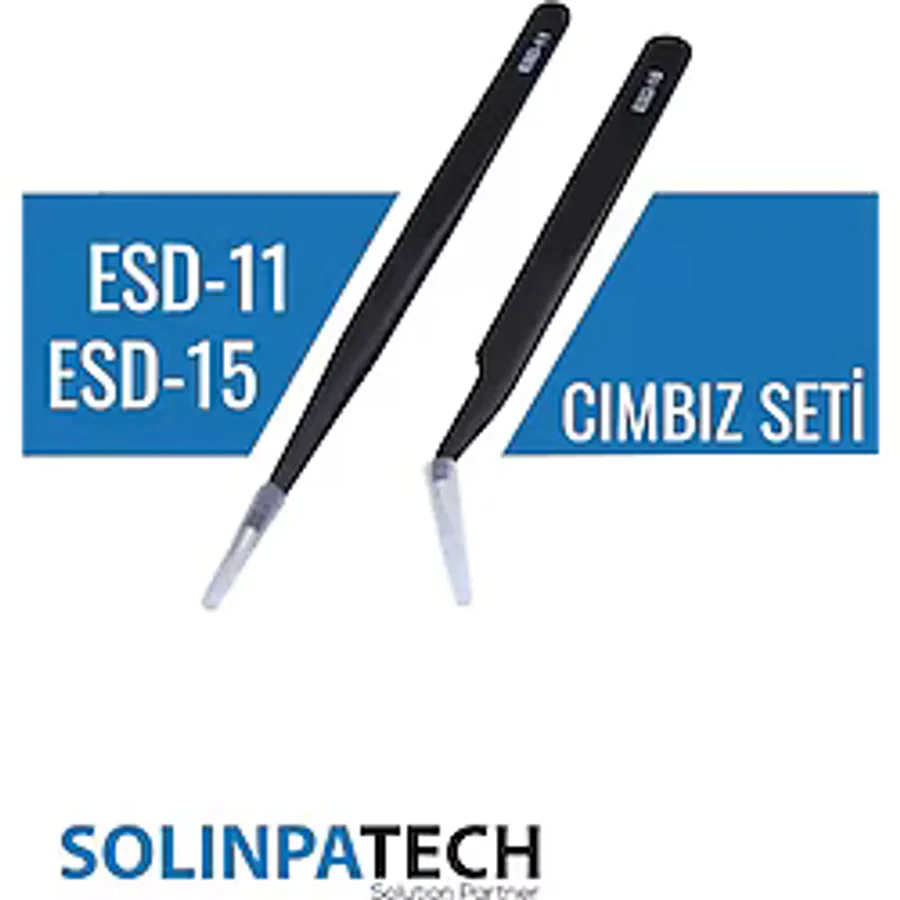 SolinpaTech 2'li Hassas Antistatik Cımbız Seti - Karbon Fiber Uçlu Esd-11 & Esd-15