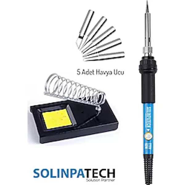 SolinpaTech 60W Sıcaklık Ayarlanabilir Havya Lehim Makinesi, Ucu ve Standı