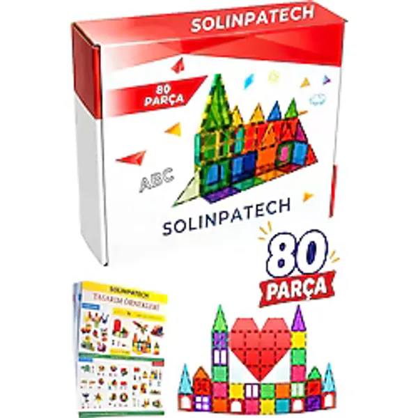 Solinpatech 80 Parça 7.5cm Büyük Boy Manyetik Blok Seti Güçlü Mıknatıslı Zeka Geliştirici Eğitici Oyuncak
