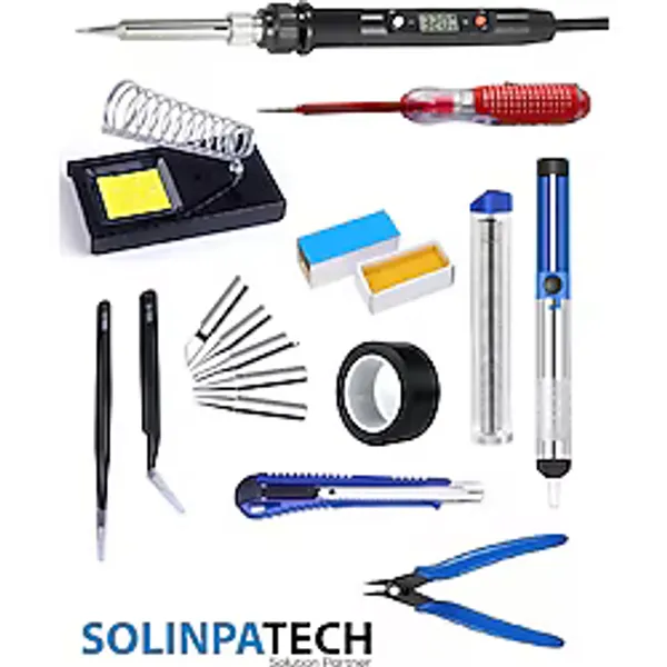 Solinpatech 80W LCD Ekran Sıcaklık Ayarlanabilir Havya ve Ucu Standı Lehim Yankeski Pompa Cımbız Tornavida Pasta Bant Façata - 1 Adet