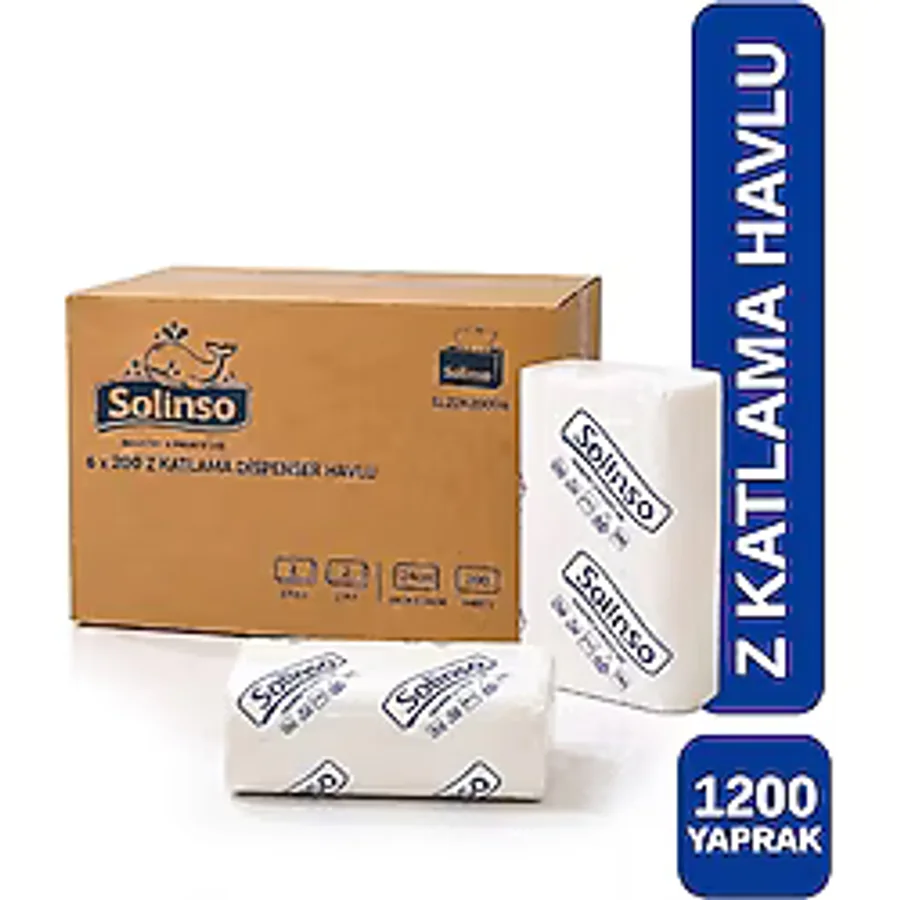 Solınso Z Katlama Kağıt Havlu 200'LÜ Dispenser Peçete 6 Paket 1200 Adet 24X20 cm (2300 Gram) - Farkı Gramajında ve Dokusunda (Imaalatçı Firma)