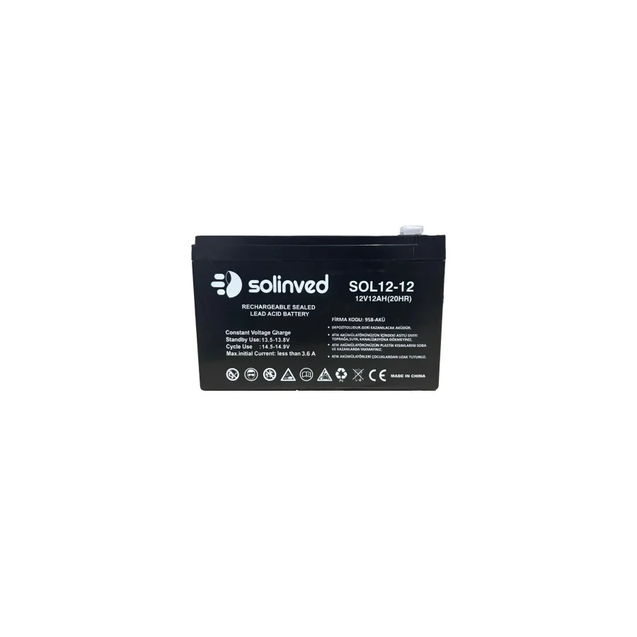 Solinved 12V 12AH Ups ve Alarm Aküsü