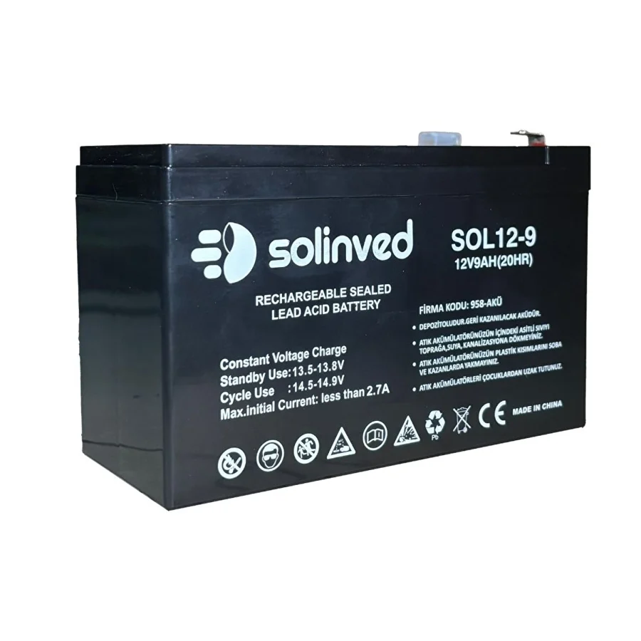 SOLİNVED 12V 9AH Ups ve Alarm Aküsü