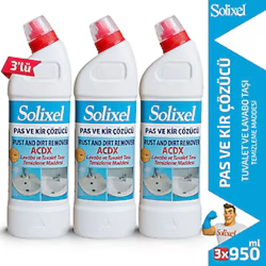Solixel Pas ve Kir Çözücü ACDX 3'lü Set 3x950 ml Lavabo ve Tuvalet Taşı Temizleme Maddesi