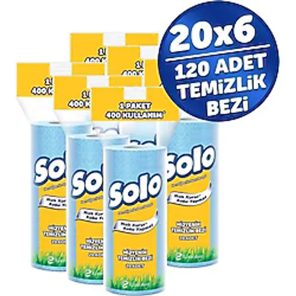 Solo Hijyenik Temizlik Bezi (İç adet 20 Li) (Kokusuz ve Hızla Kuruyan) (6 Lı Set)