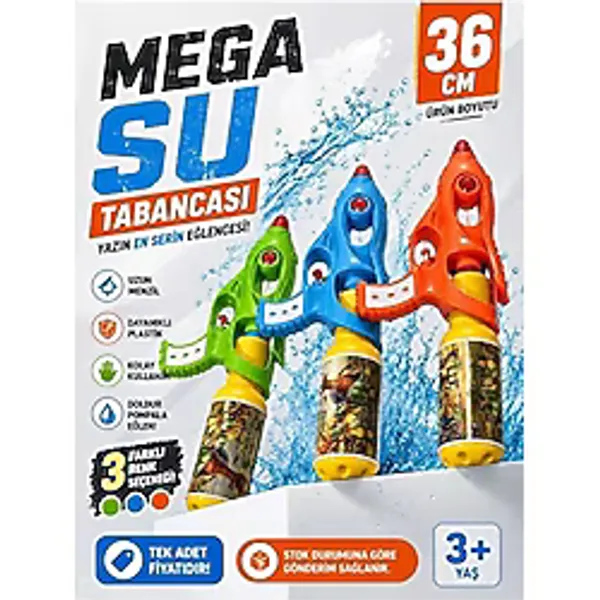 Solvera Desenli Çocuk Su Tabancası 36 cm - Uzun Menzilli Yaz Oyuncağı Plaj Oyuncakları - Siyah
