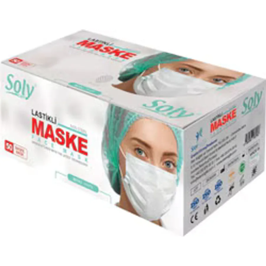 Soly Care 3 Katlı Burun Telli 50'li Cerrahi Maske