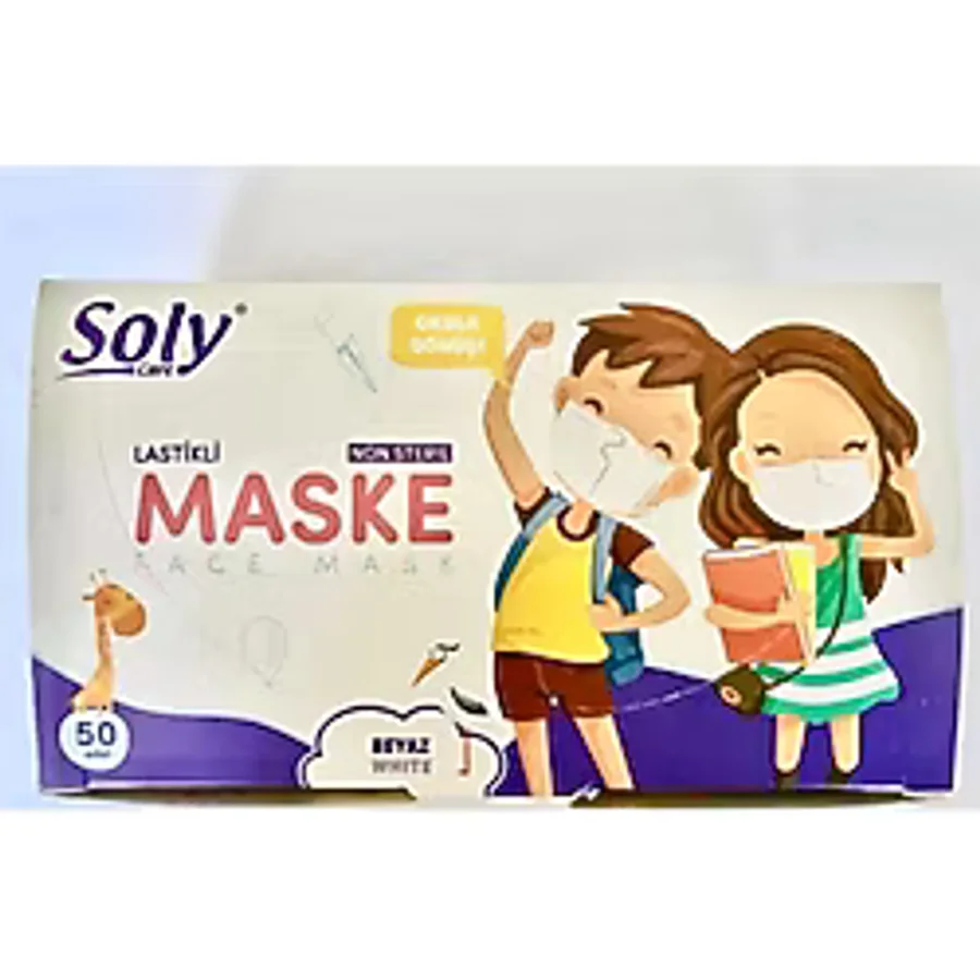 Soly Care Kids 3 Katlı Beyaz 50'li 4 Paket Çocuk Maskesi